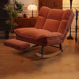 Nordic Contemporary Rectangular Rubberwood Rocking Chair with Iron Frame, Corduroy Upholstery and Plush Sponge Cushion, Detachable Backrest, Armless for Bedroom