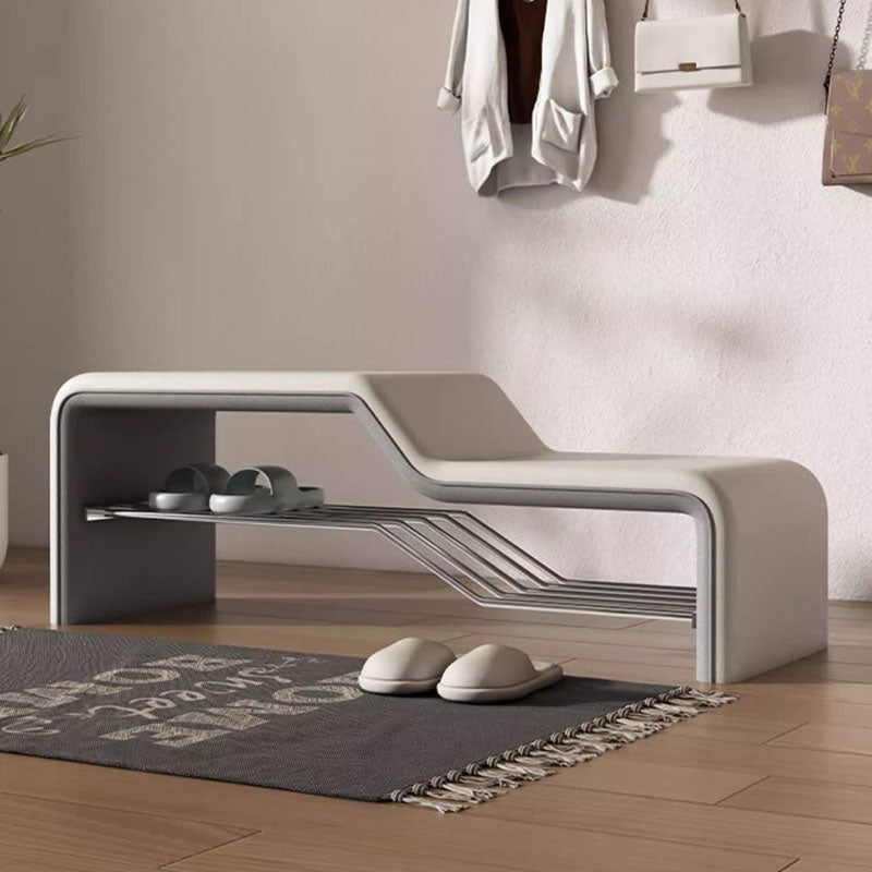 Modern Minimalist Armless Shoe Bench — Rectangular Carbon Steel Frame with Sponge Cushioned Faux Leather Upholstery for Entryways