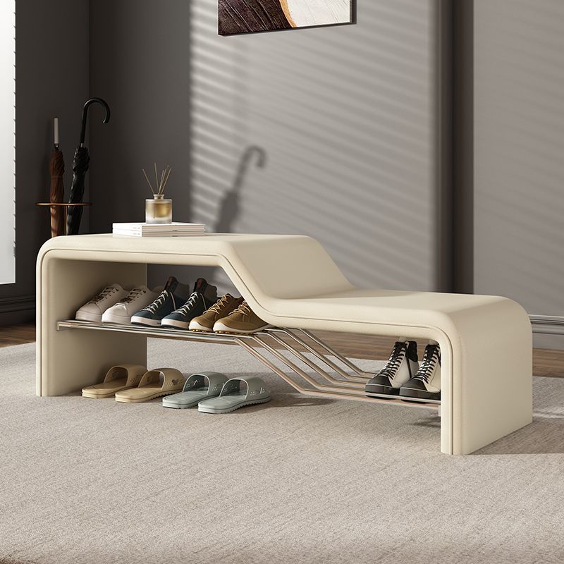 Modern Minimalist Armless Shoe Bench — Rectangular Carbon Steel Frame with Sponge Cushioned Faux Leather Upholstery for Entryways
