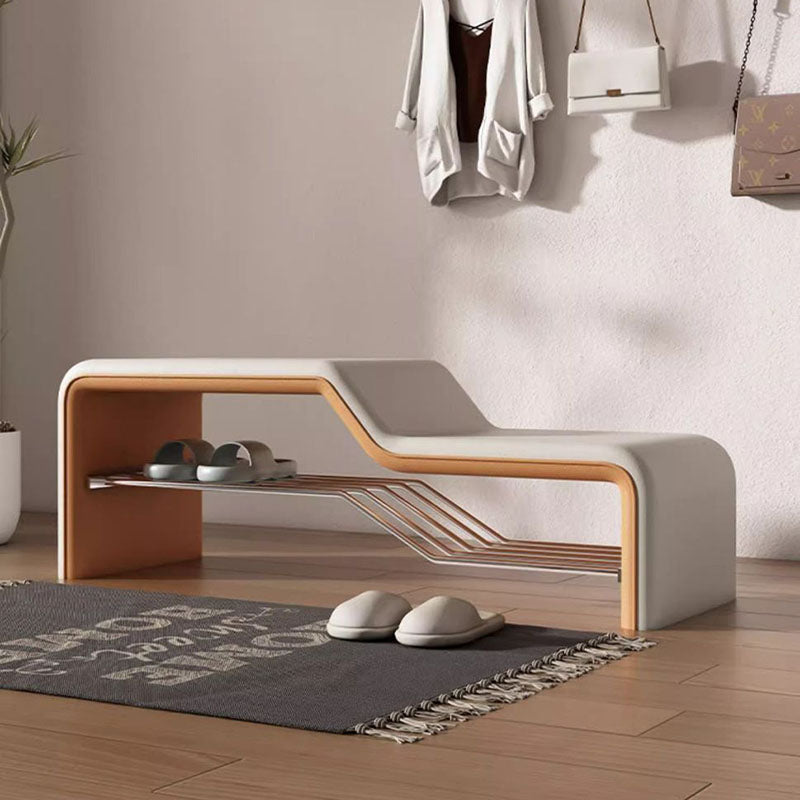 Modern Minimalist Armless Shoe Bench — Rectangular Carbon Steel Frame with Sponge Cushioned Faux Leather Upholstery for Entryways