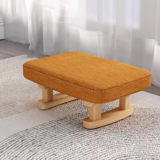 Contemporary Scandinavian Wooden Stool with Fabric Cushion — Rectangular Low Entryway Seat
