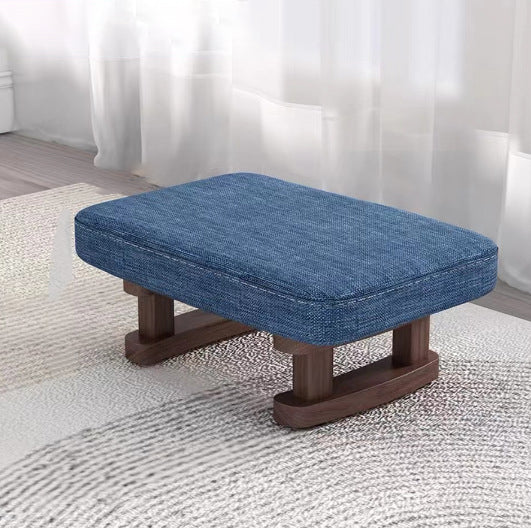 Contemporary Scandinavian Wooden Stool with Fabric Cushion — Rectangular Low Entryway Seat