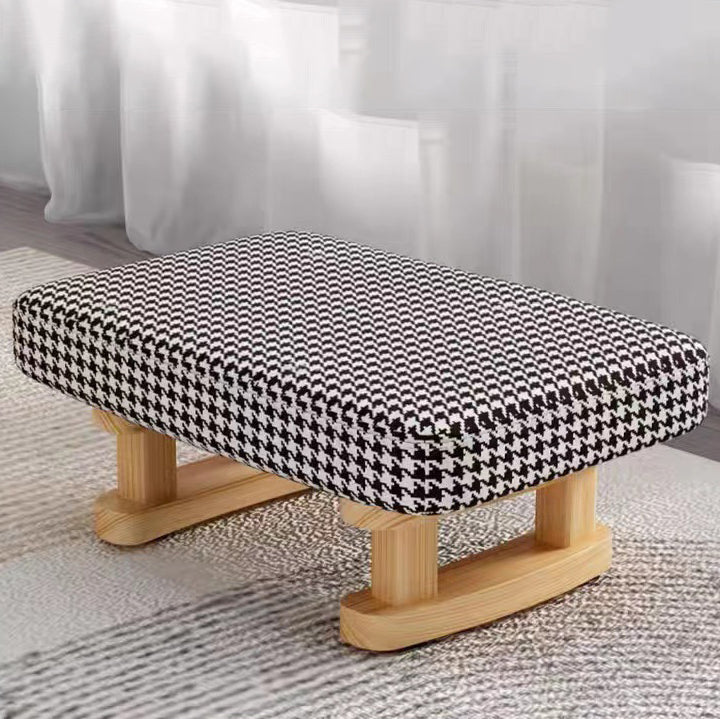 Contemporary Scandinavian Wooden Stool with Fabric Cushion — Rectangular Low Entryway Seat