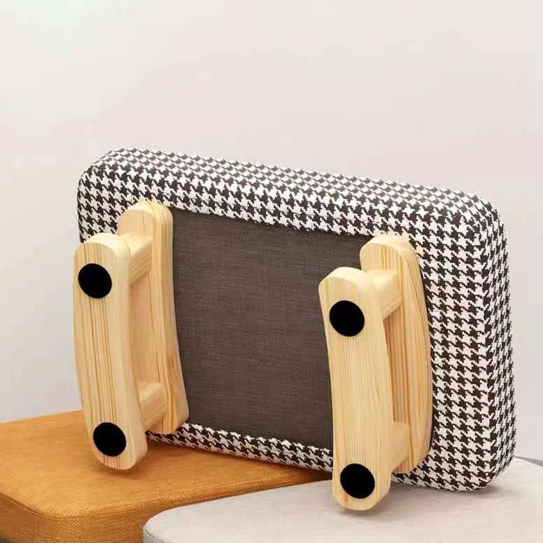 Contemporary Scandinavian Wooden Stool with Fabric Cushion — Rectangular Low Entryway Seat