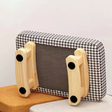Contemporary Scandinavian Wooden Stool with Fabric Cushion — Rectangular Low Entryway Seat