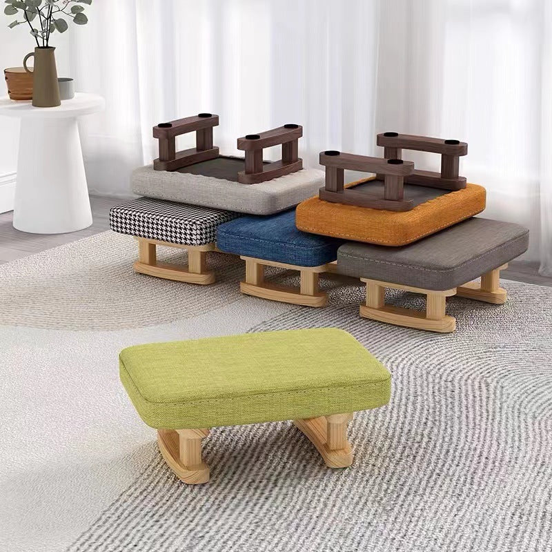 Contemporary Scandinavian Wooden Stool with Fabric Cushion — Rectangular Low Entryway Seat