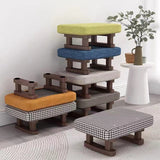 Contemporary Scandinavian Wooden Stool with Fabric Cushion — Rectangular Low Entryway Seat