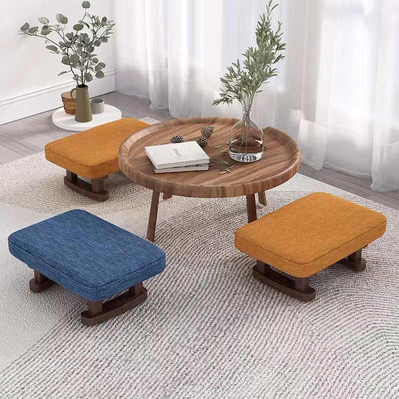 Contemporary Scandinavian Wooden Stool with Fabric Cushion — Rectangular Low Entryway Seat