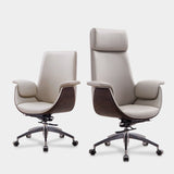Modern Minimalist Desk Chair with Microfiber Leather Upholstery, Aluminum Alloy Frame, Cushioned Rectangular Wood-Grain Backrest, Adjustable for Home Office