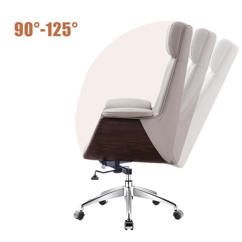 Modern Minimalist Desk Chair with Microfiber Leather Upholstery, Aluminum Alloy Frame, Cushioned Rectangular Wood-Grain Backrest, Adjustable for Home Office