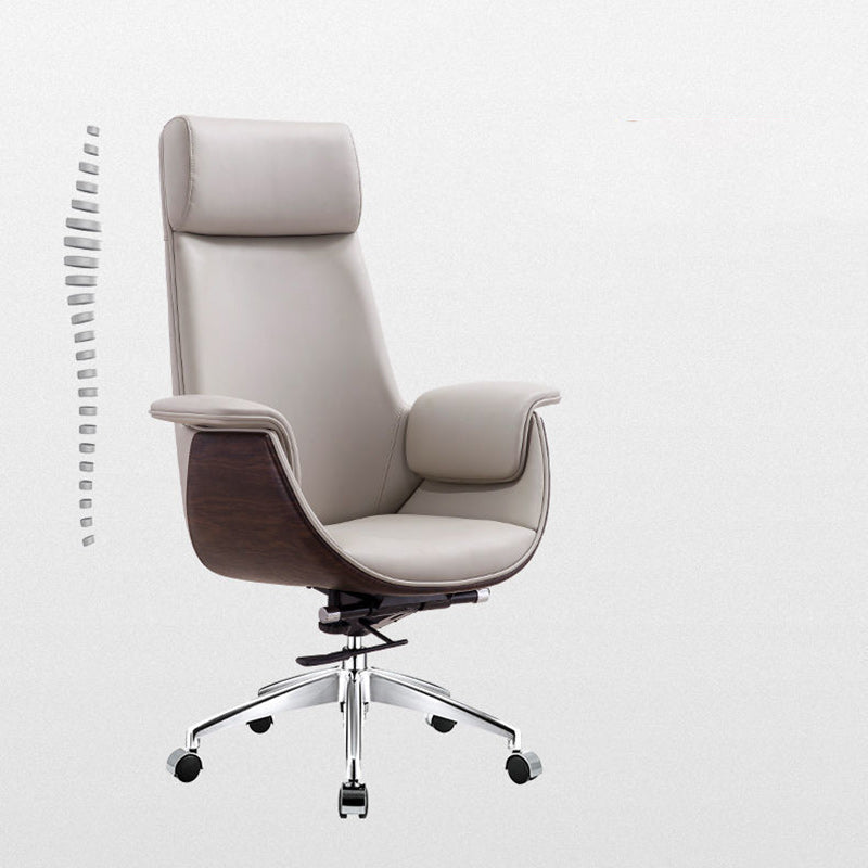 Modern Minimalist Desk Chair with Microfiber Leather Upholstery, Aluminum Alloy Frame, Cushioned Rectangular Wood-Grain Backrest, Adjustable for Home Office