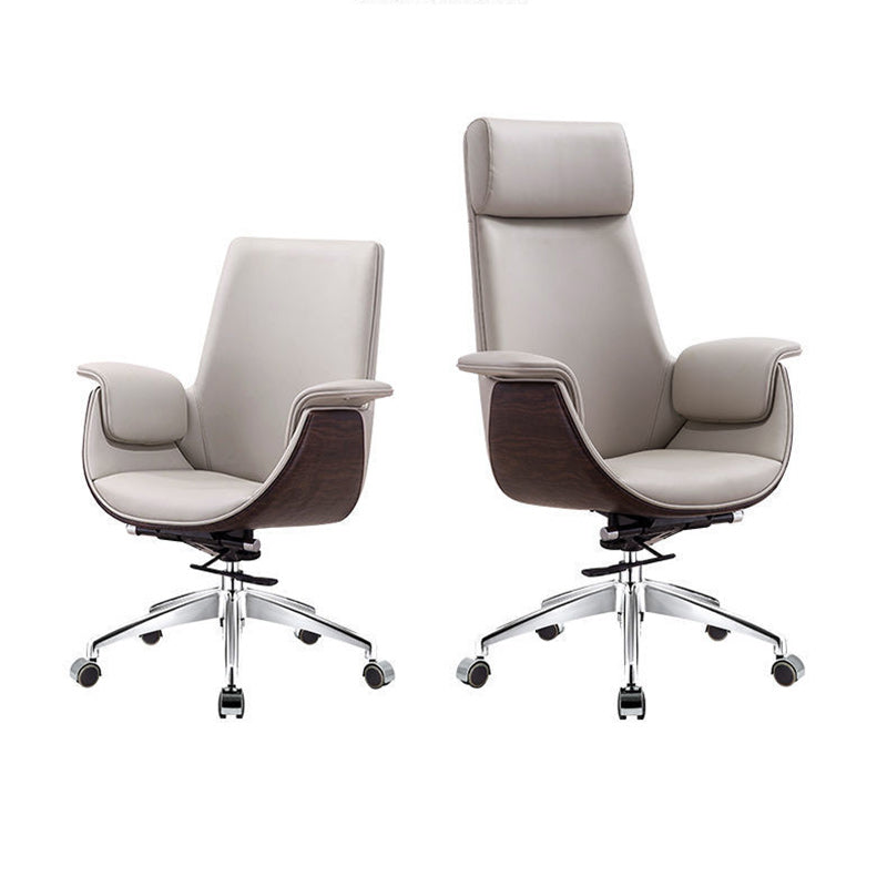 Modern Minimalist Desk Chair with Microfiber Leather Upholstery, Aluminum Alloy Frame, Cushioned Rectangular Wood-Grain Backrest, Adjustable for Home Office