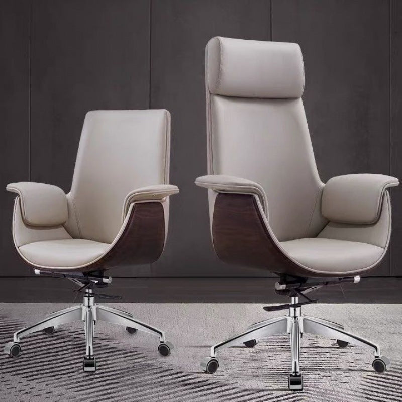 Modern Minimalist Desk Chair with Microfiber Leather Upholstery, Aluminum Alloy Frame, Cushioned Rectangular Wood-Grain Backrest, Adjustable for Home Office
