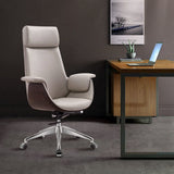 Modern Minimalist Desk Chair with Microfiber Leather Upholstery, Aluminum Alloy Frame, Cushioned Rectangular Wood-Grain Backrest, Adjustable for Home Office