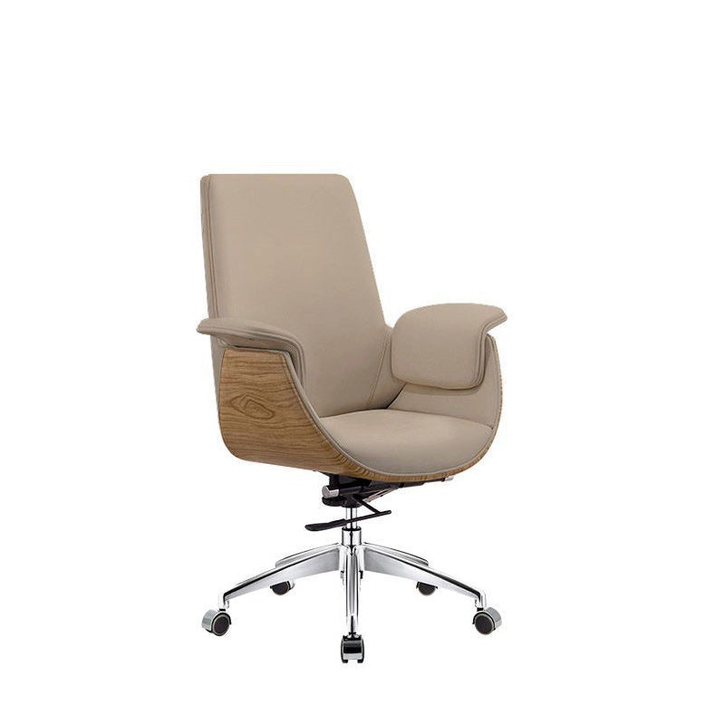 Modern Minimalist Desk Chair with Microfiber Leather Upholstery, Aluminum Alloy Frame, Cushioned Rectangular Wood-Grain Backrest, Adjustable for Home Office