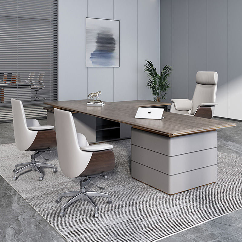 Modern Minimalist Desk Chair with Microfiber Leather Upholstery, Aluminum Alloy Frame, Cushioned Rectangular Wood-Grain Backrest, Adjustable for Home Office