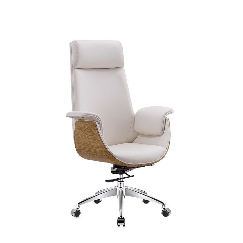 Modern Minimalist Desk Chair with Microfiber Leather Upholstery, Aluminum Alloy Frame, Cushioned Rectangular Wood-Grain Backrest, Adjustable for Home Office