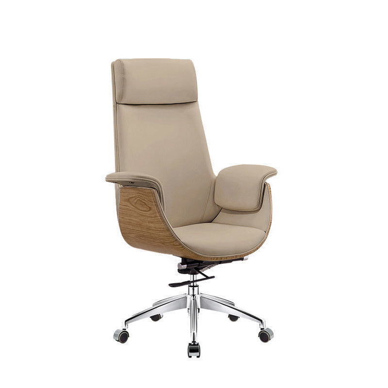 Modern Minimalist Desk Chair with Microfiber Leather Upholstery, Aluminum Alloy Frame, Cushioned Rectangular Wood-Grain Backrest, Adjustable for Home Office