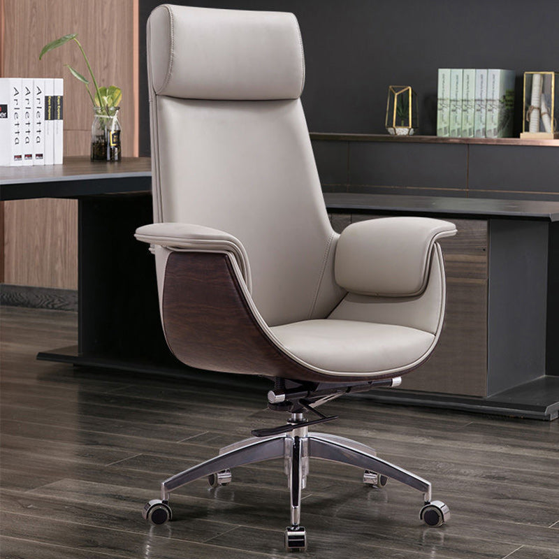 Modern Minimalist Desk Chair with Microfiber Leather Upholstery, Aluminum Alloy Frame, Cushioned Rectangular Wood-Grain Backrest, Adjustable for Home Office