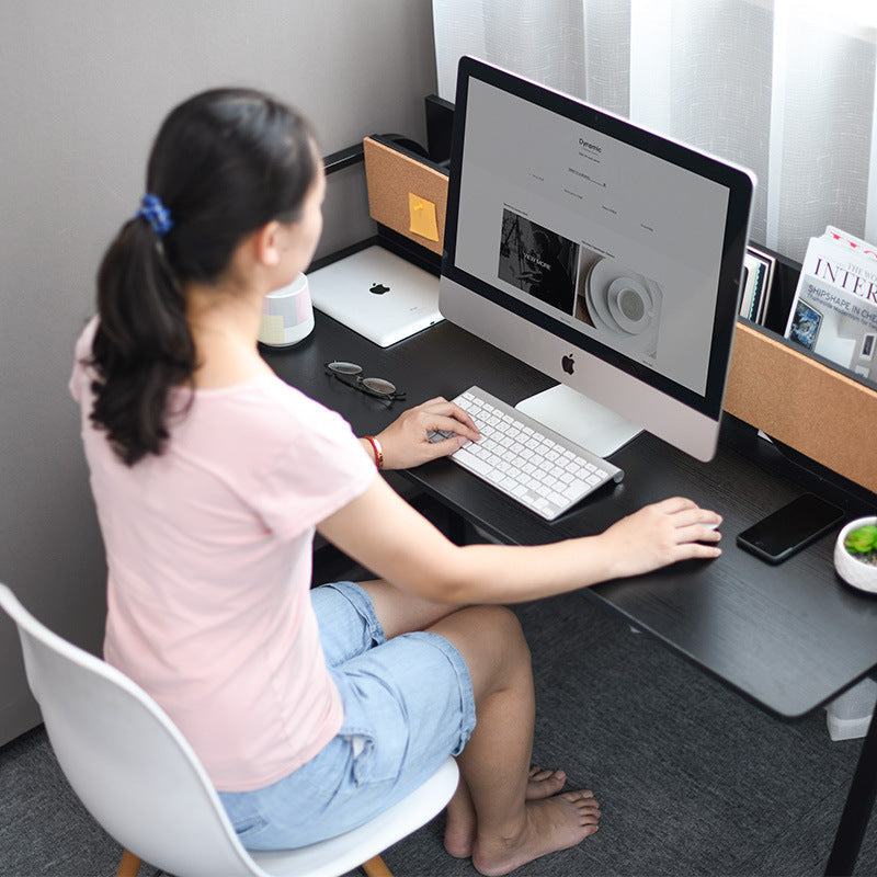 Modern Minimalist Rectangular Desk with Carbon Steel Frame and MDF Top, 4-Leg Home Office Desk