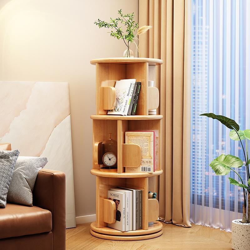 Modern Minimalist Solid Wood Round Cylinder Rotating Bookshelf – 2/3/4/5-Tier, Perfect for Home, Office, and Living Room