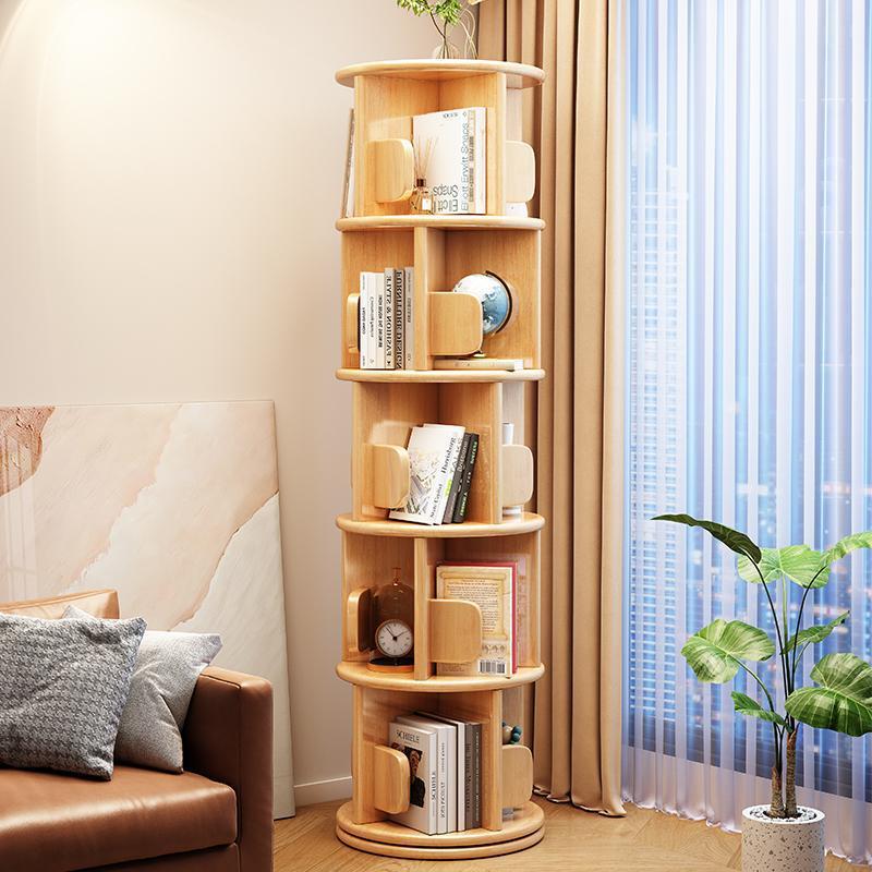 Modern Minimalist Solid Wood Round Cylinder Rotating Bookshelf – 2/3/4/5-Tier, Perfect for Home, Office, and Living Room