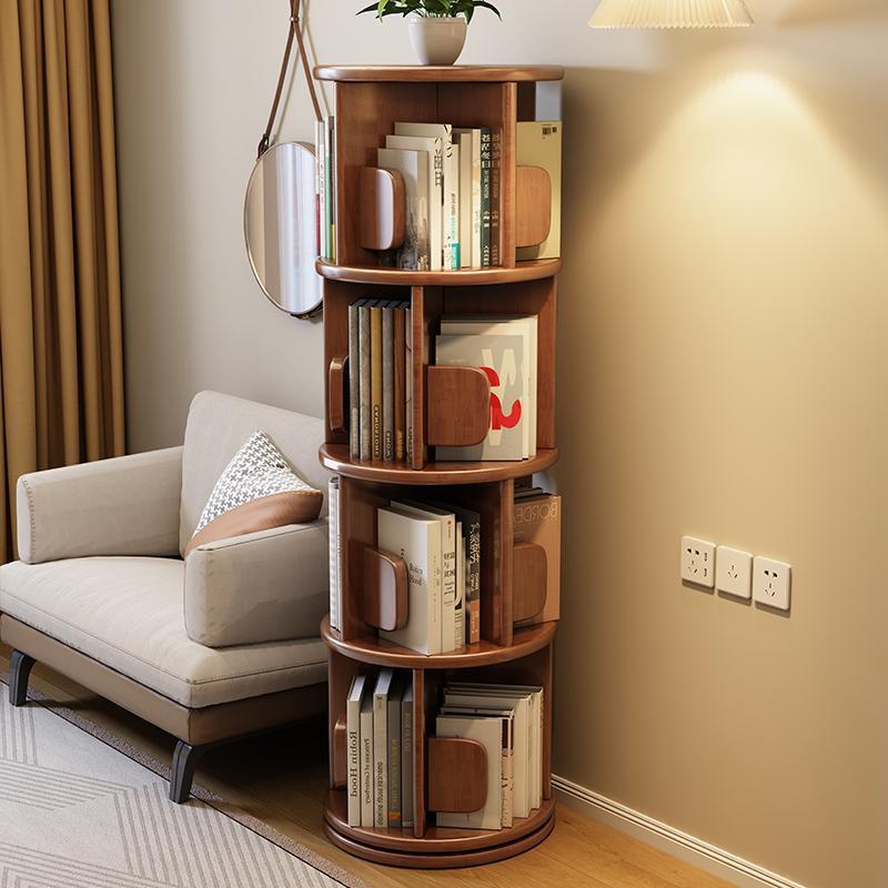 Modern Minimalist Solid Wood Round Cylinder Rotating Bookshelf – 2/3/4/5-Tier, Perfect for Home, Office, and Living Room
