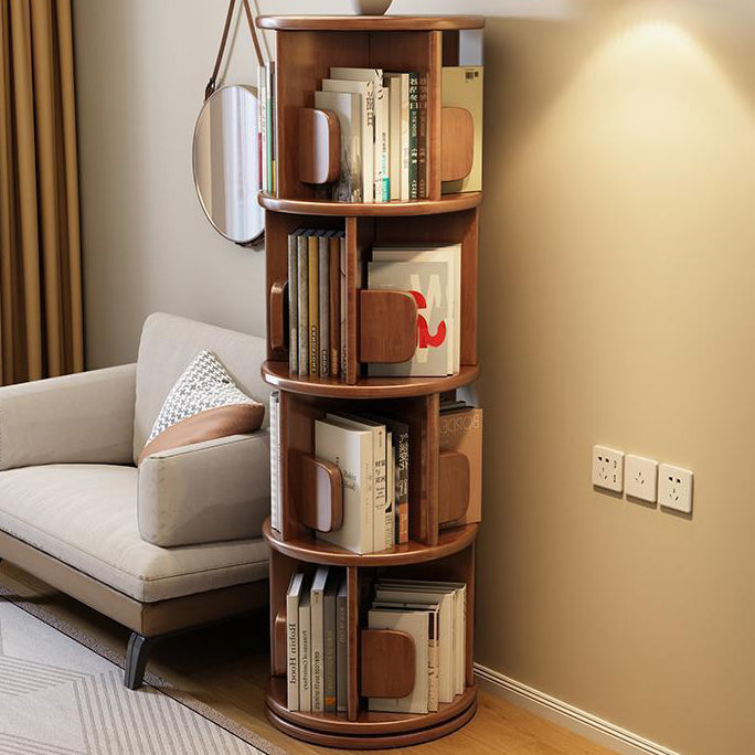 Modern Minimalist Solid Wood Round Cylinder Rotating Bookshelf – 2/3/4/5-Tier, Perfect for Home, Office, and Living Room