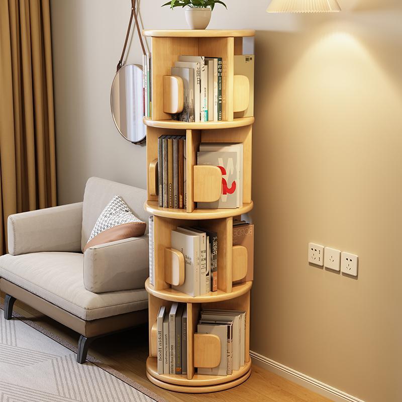 Modern Minimalist Solid Wood Round Cylinder Rotating Bookshelf – 2/3/4/5-Tier, Perfect for Home, Office, and Living Room