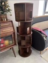 Modern Minimalist Solid Wood Round Cylinder Rotating Bookshelf – 2/3/4/5-Tier, Perfect for Home, Office, and Living Room