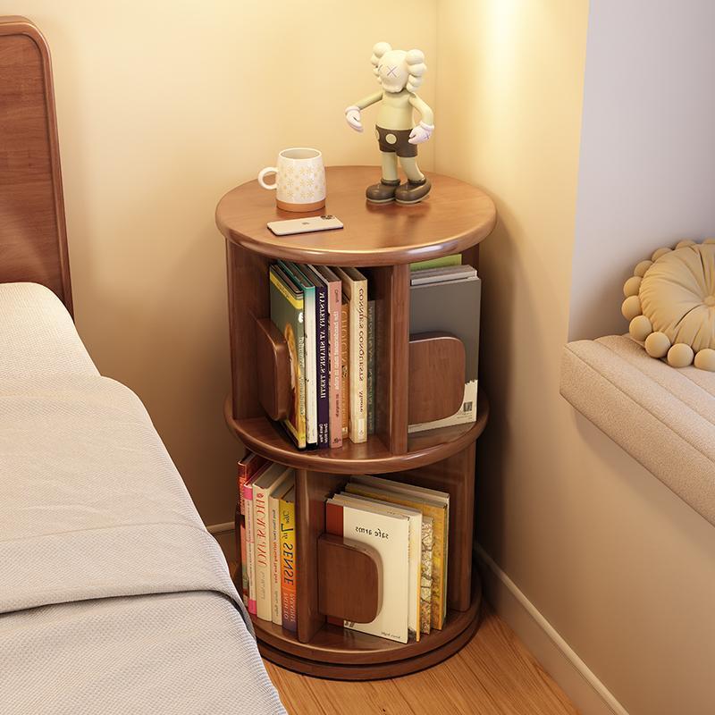 Modern Minimalist Solid Wood Round Cylinder Rotating Bookshelf – 2/3/4/5-Tier, Perfect for Home, Office, and Living Room