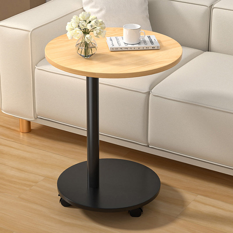 Modern Minimalist MDF & Stainless Steel Round Side Table with Built-In Mobility for Bedroom & Living Room