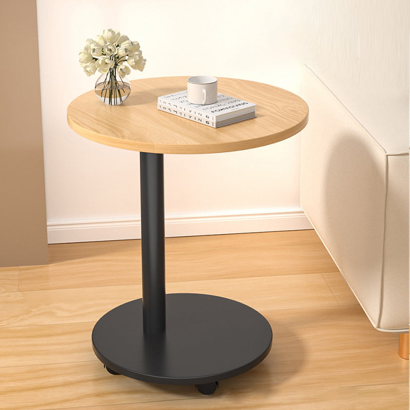 Modern Minimalist MDF & Stainless Steel Round Side Table with Built-In Mobility for Bedroom & Living Room