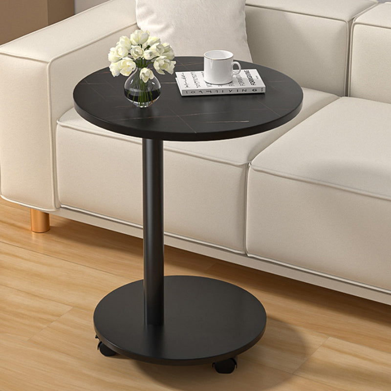 Modern Minimalist MDF & Stainless Steel Round Side Table with Built-In Mobility for Bedroom & Living Room
