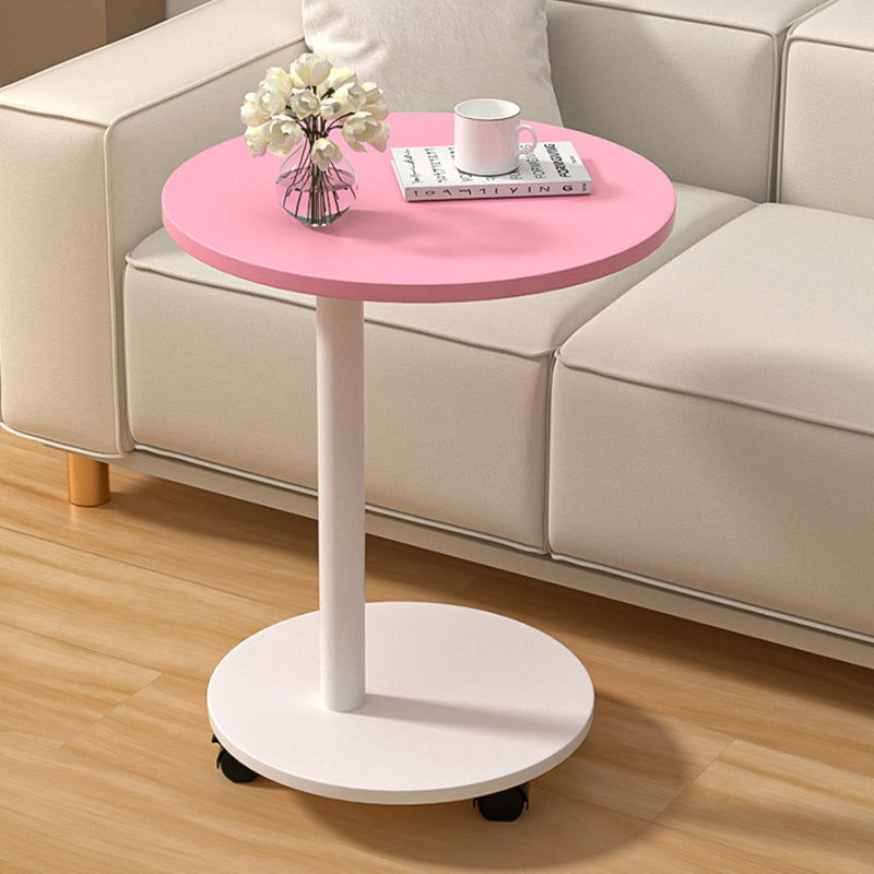 Modern Minimalist MDF & Stainless Steel Round Side Table with Built-In Mobility for Bedroom & Living Room