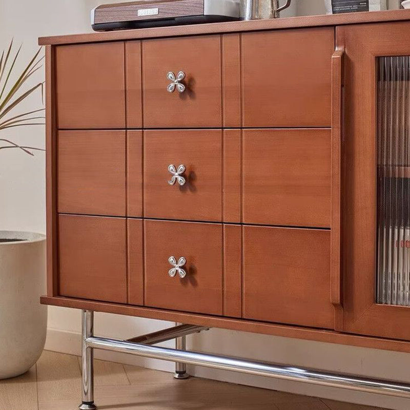 Contemporary Retro Rectangular Pine Wood Sideboard with 3 Drawers – Solid Wood, Boxwood & Multi-Layer Board, Stainless Steel & Glass Storage Cabinet for Living Room