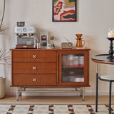 Contemporary Retro Rectangular Pine Wood Sideboard with 3 Drawers – Solid Wood, Boxwood & Multi-Layer Board, Stainless Steel & Glass Storage Cabinet for Living Room