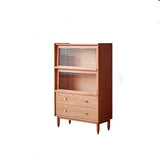 Traditional Japanese Rectangular Solid Pine Wood Sideboard with Glass-Front Storage, Multi-Layer Board Construction, 2 Drawers for Living Room & Dining Room