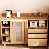 Elegant Traditional Japanese Rectangular Sideboard — Solid Wood & MDF with 3 Drawers for Dining & Living Rooms