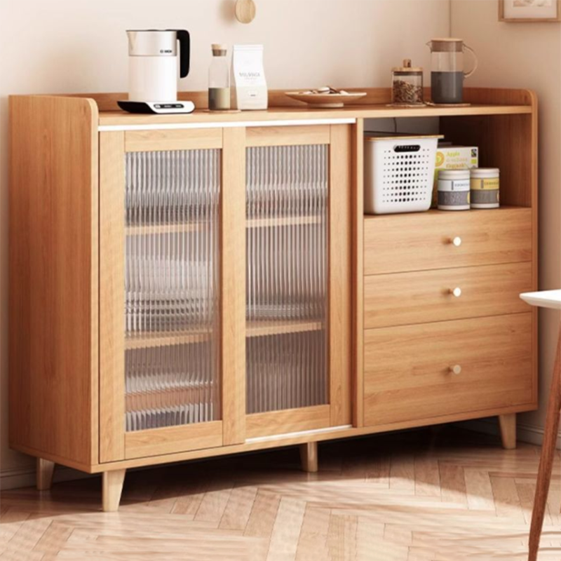Elegant Traditional Japanese Rectangular Sideboard — Solid Wood & MDF with 3 Drawers for Dining & Living Rooms