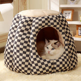 Contemporary Nordic Pineapple Crystal Flannelette PP Cotton Washable Dog & Cat Bed – One-Hole Entrance, Living Room Ready