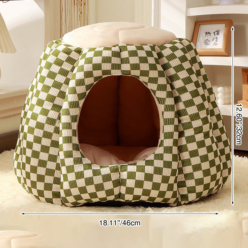 Contemporary Nordic Pineapple Crystal Flannelette PP Cotton Washable Dog & Cat Bed – One-Hole Entrance, Living Room Ready