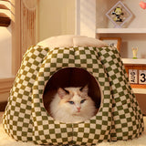 Contemporary Nordic Pineapple Crystal Flannelette PP Cotton Washable Dog & Cat Bed – One-Hole Entrance, Living Room Ready