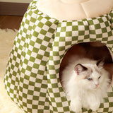 Contemporary Nordic Pineapple Crystal Flannelette PP Cotton Washable Dog & Cat Bed – One-Hole Entrance, Living Room Ready