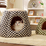 Contemporary Nordic Pineapple Crystal Flannelette PP Cotton Washable Dog & Cat Bed – One-Hole Entrance, Living Room Ready