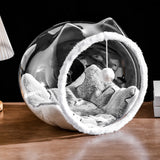 Modern Washable Square Cat Bed – Transparent, Ventilated Plastic Cat House with One Entrance for Living Room