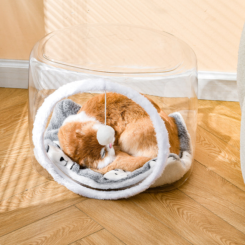Modern Washable Square Cat Bed – Transparent, Ventilated Plastic Cat House with One Entrance for Living Room