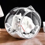Modern Washable Square Cat Bed – Transparent, Ventilated Plastic Cat House with One Entrance for Living Room