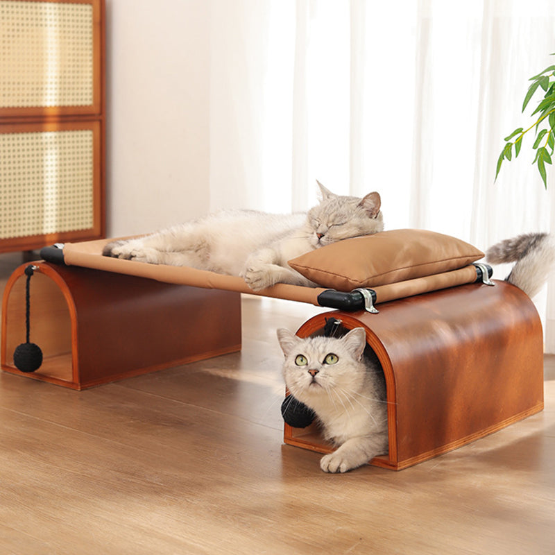 Modern Art Deco Bridge-Style Cat Bed – 1-Tier Multi-Layer Board with Iron-Tech Fabric Tunnel for Living Room