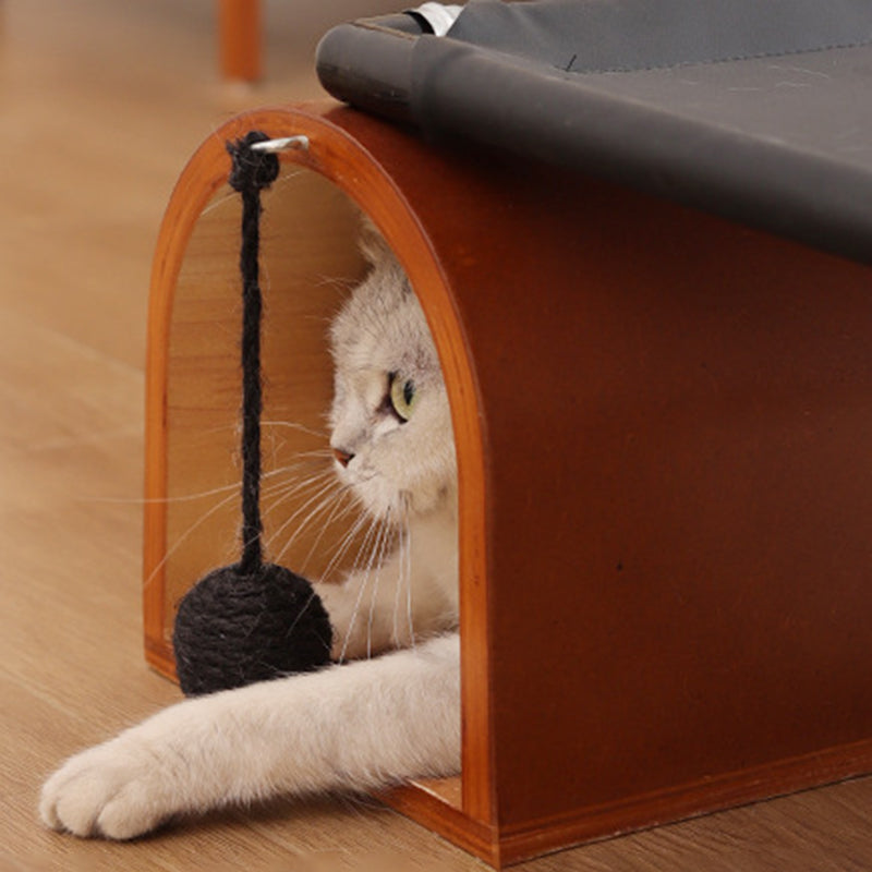 Modern Art Deco Bridge-Style Cat Bed – 1-Tier Multi-Layer Board with Iron-Tech Fabric Tunnel for Living Room